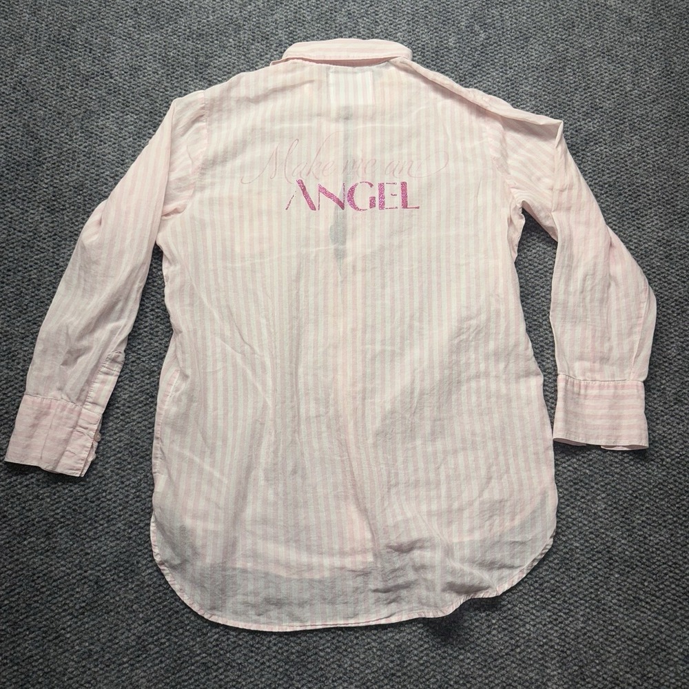 Vtg Victoria's Secret Supermodel Essentials Pink Stripe Pajama Top Angel L